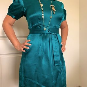 Nice 100% silk summer dress - deep green color